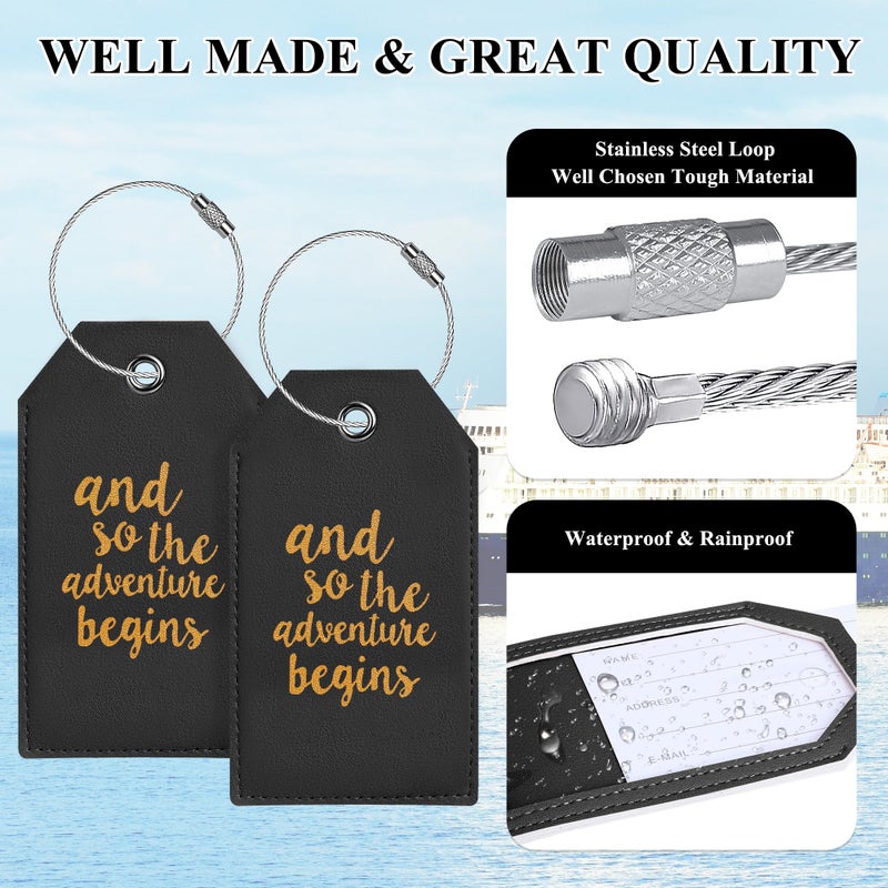 Casmonal Luggage Tags with Full Back Privacy Cover w/Steel Loops (Black 02 pcs Set) - Image 5